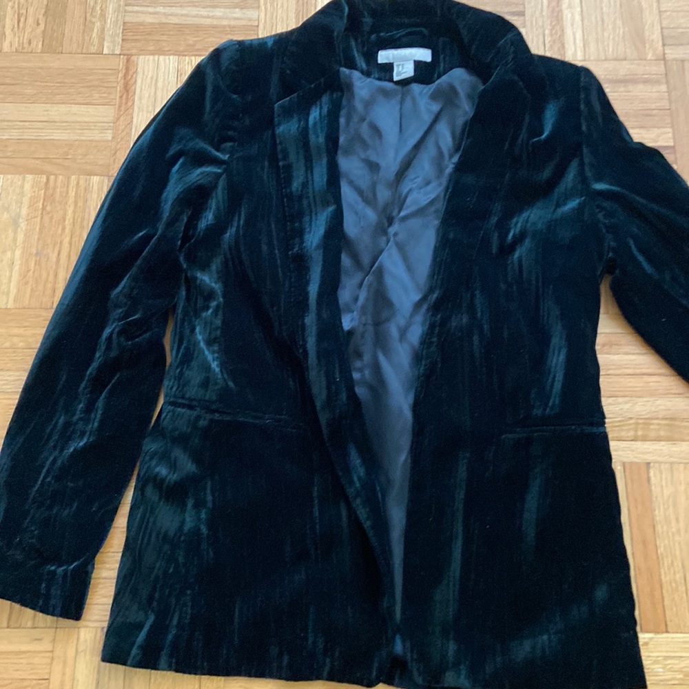 Emerald green crushed velvet blazer
